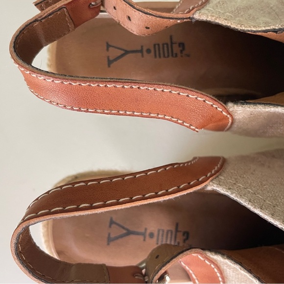 Y-Not ? Canvas Rope Wedge Sandals Women’s 5.5 Heel Strap Peep Toe Boho Tan Brown - Picture 3 of 9